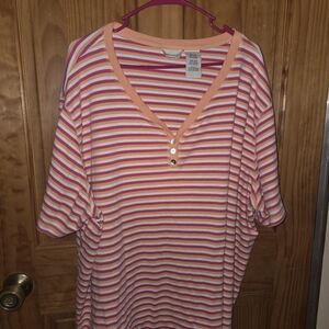 Striped V-Neck Buttoned Women's Top